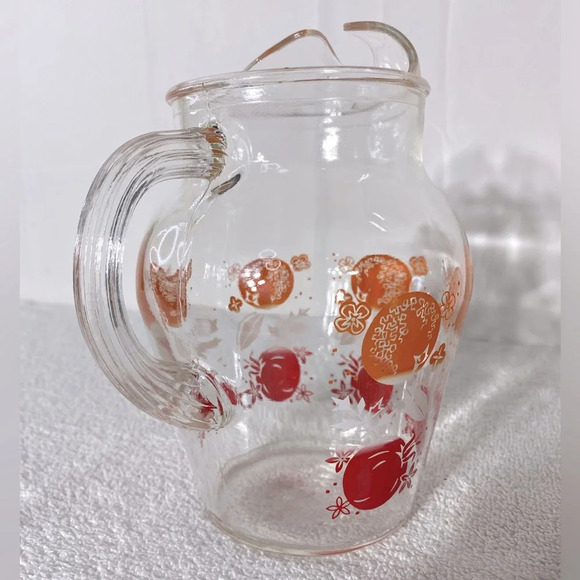Vintage Tomato Orange Fruit Print Glass Pitcher - Picture 4 of 12